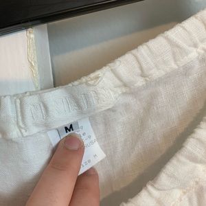 White linen baggy pants with elastic waist band